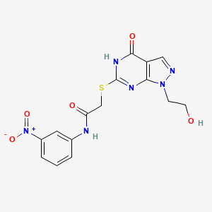 molecular formula C15H14N6O5S B2808454 2-((1-(2-hydroxyethyl)-4-oxo-4,5-dihydro-1H-pyrazolo[3,4-d]pyrimidin-6-yl)thio)-N-(3-nitrophenyl)acetamide CAS No. 946379-51-7