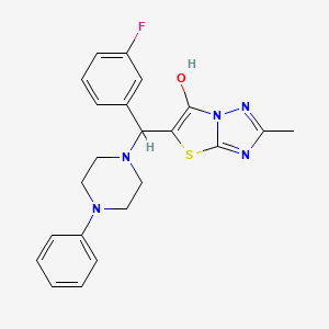 molecular formula C22H22FN5OS B2808462 5-((3-Fluorophenyl)(4-phenylpiperazin-1-yl)methyl)-2-methylthiazolo[3,2-b][1,2,4]triazol-6-ol CAS No. 851810-49-6