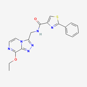 molecular formula C18H16N6O2S B2808490 N-((8-ethoxy-[1,2,4]triazolo[4,3-a]pyrazin-3-yl)methyl)-2-phenylthiazole-4-carboxamide CAS No. 2034368-71-1