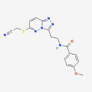 molecular formula C17H16N6O2S B2808516 N-(2-{6-[(cyanomethyl)sulfanyl]-[1,2,4]triazolo[4,3-b]pyridazin-3-yl}ethyl)-4-methoxybenzamide CAS No. 872996-36-6