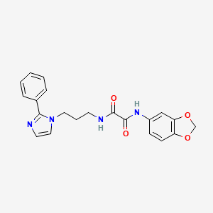 molecular formula C21H20N4O4 B2808526 N1-(benzo[d][1,3]dioxol-5-yl)-N2-(3-(2-phenyl-1H-imidazol-1-yl)propyl)oxalamide CAS No. 1421482-00-9