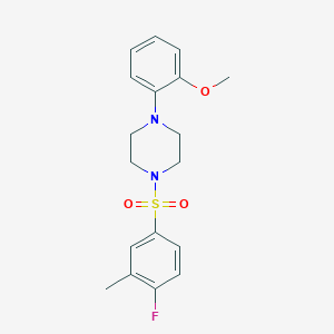 molecular formula C18H21FN2O3S B280854 2-{4-[(4-fluoro-3-methylphenyl)sulfonyl]-1-piperazinyl}phenyl methyl ether 