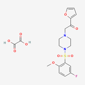 molecular formula C19H21FN2O9S B2808560 2-(4-((5-Fluoro-2-methoxyphenyl)sulfonyl)piperazin-1-yl)-1-(furan-2-yl)ethanone oxalate CAS No. 1351647-82-9
