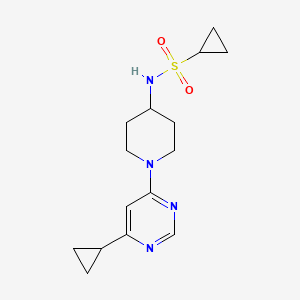 molecular formula C15H22N4O2S B2808575 N-[1-(6-Cyclopropylpyrimidin-4-yl)piperidin-4-yl]cyclopropanesulfonamide CAS No. 2415552-12-2