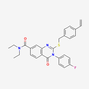 N,N-diethyl-3-(4-fluorophenyl)-4-oxo-2-((4-vinylbenzyl)thio)-3,4-dihydroquinazoline-7-carboxamide