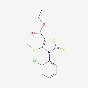 molecular formula C13H12ClNO2S3 B2808606 Ethyl 3-(2-chlorophenyl)-4-(methylsulfanyl)-2-thioxo-2,3-dihydro-1,3-thiazole-5-carboxylate CAS No. 478261-53-9