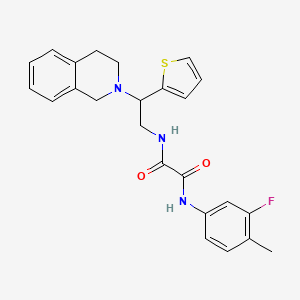molecular formula C24H24FN3O2S B2808621 N1-(2-(3,4-dihydroisoquinolin-2(1H)-yl)-2-(thiophen-2-yl)ethyl)-N2-(3-fluoro-4-methylphenyl)oxalamide CAS No. 898452-79-4