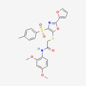 molecular formula C24H22N2O7S2 B2808635 N-(2,4-DIMETHOXYPHENYL)-2-{[2-(FURAN-2-YL)-4-(4-METHYLBENZENESULFONYL)-1,3-OXAZOL-5-YL]SULFANYL}ACETAMIDE CAS No. 686737-61-1