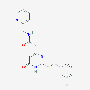 molecular formula C19H17ClN4O2S B2808651 2-(2-((3-chlorobenzyl)thio)-6-oxo-1,6-dihydropyrimidin-4-yl)-N-(pyridin-2-ylmethyl)acetamide CAS No. 1105238-28-5