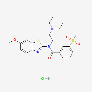 molecular formula C23H30ClN3O4S2 B2808656 N-(2-(diethylamino)ethyl)-3-(ethylsulfonyl)-N-(6-methoxybenzo[d]thiazol-2-yl)benzamide hydrochloride CAS No. 1216597-97-5