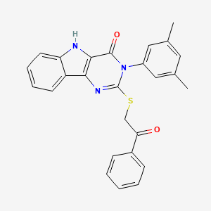 molecular formula C26H21N3O2S B2808669 3-(3,5-dimethylphenyl)-2-((2-oxo-2-phenylethyl)thio)-3H-pyrimido[5,4-b]indol-4(5H)-one CAS No. 536706-10-2