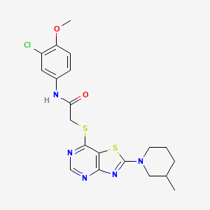 molecular formula C20H22ClN5O2S2 B2808678 N-(3-chloro-4-methoxyphenyl)-2-((2-(3-methylpiperidin-1-yl)thiazolo[4,5-d]pyrimidin-7-yl)thio)acetamide CAS No. 1207036-77-8