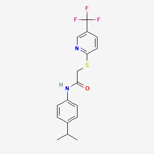 molecular formula C17H17F3N2OS B2808713 N-[4-(propan-2-yl)phenyl]-2-{[5-(trifluoromethyl)pyridin-2-yl]sulfanyl}acetamide CAS No. 329080-25-3