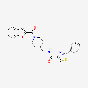 molecular formula C25H23N3O3S B2808723 N-((1-(benzofuran-2-carbonyl)piperidin-4-yl)methyl)-2-phenylthiazole-4-carboxamide CAS No. 2034538-96-8
