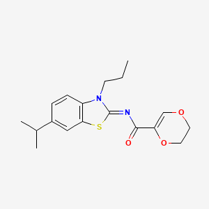 molecular formula C18H22N2O3S B2808743 N-[(2Z)-6-(propan-2-yl)-3-propyl-2,3-dihydro-1,3-benzothiazol-2-ylidene]-5,6-dihydro-1,4-dioxine-2-carboxamide CAS No. 897494-06-3