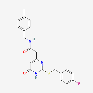 molecular formula C21H20FN3O2S B2808764 2-[2-[(4-Fluorophenyl)methylsulfanyl]-6-oxo-1H-pyrimidin-4-yl]-N-[(4-methylphenyl)methyl]acetamide CAS No. 1040645-70-2