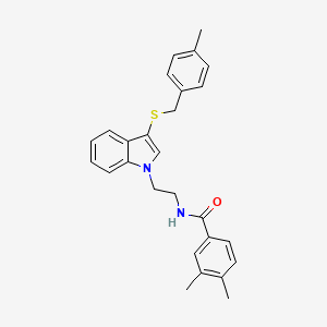 molecular formula C27H28N2OS B2808773 3,4-dimethyl-N-[2-(3-{[(4-methylphenyl)methyl]sulfanyl}-1H-indol-1-yl)ethyl]benzamide CAS No. 532974-70-2