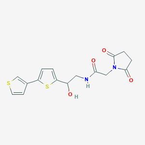 molecular formula C16H16N2O4S2 B2808798 N-(2-([2,3'-bithiophen]-5-yl)-2-hydroxyethyl)-2-(2,5-dioxopyrrolidin-1-yl)acetamide CAS No. 2034435-18-0