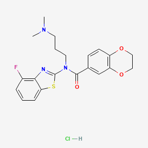 molecular formula C21H23ClFN3O3S B2808806 N-(3-(dimethylamino)propyl)-N-(4-fluorobenzo[d]thiazol-2-yl)-2,3-dihydrobenzo[b][1,4]dioxine-6-carboxamide hydrochloride CAS No. 1216875-50-1