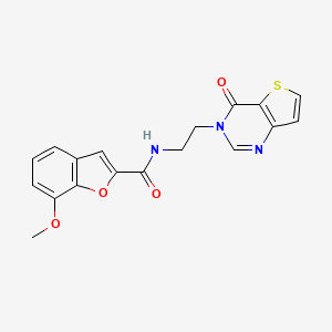 molecular formula C18H15N3O4S B2808810 7-methoxy-N-(2-(4-oxothieno[3,2-d]pyrimidin-3(4H)-yl)ethyl)benzofuran-2-carboxamide CAS No. 1904021-70-0