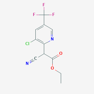 molecular formula C11H8ClF3N2O2 B2808876 Ethyl 2-[3-chloro-5-(trifluoromethyl)pyridin-2-yl]-2-cyanoacetate CAS No. 923251-81-4