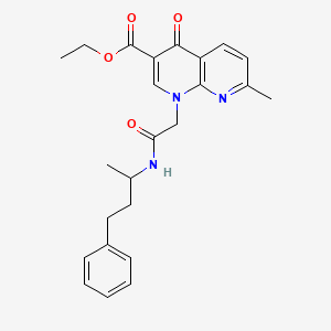 molecular formula C24H27N3O4 B2808877 Ethyl 7-methyl-1-{2-[(1-methyl-3-phenylpropyl)amino]-2-oxoethyl}-4-oxo-1,4-dihydro-1,8-naphthyridine-3-carboxylate CAS No. 932517-20-9