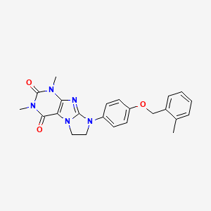 molecular formula C23H23N5O3 B2808909 1,3-Dimethyl-8-{4-[(2-methylphenyl)methoxy]phenyl}-1,3,5-trihydroimidazolidino [1,2-h]purine-2,4-dione CAS No. 1021065-45-1