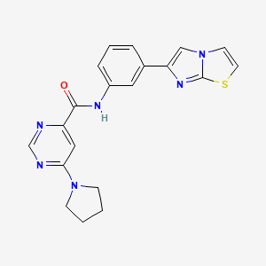 molecular formula C20H18N6OS B2808971 N-(3-(imidazo[2,1-b]thiazol-6-yl)phenyl)-6-(pyrrolidin-1-yl)pyrimidine-4-carboxamide CAS No. 2034283-81-1