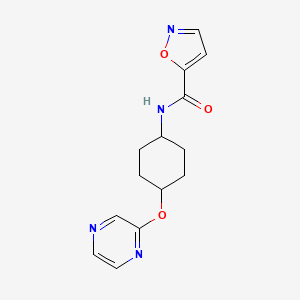 molecular formula C14H16N4O3 B2808984 N-((1r,4r)-4-(pyrazin-2-yloxy)cyclohexyl)isoxazole-5-carboxamide CAS No. 2034395-47-4