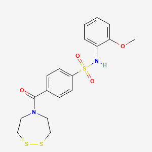 molecular formula C18H20N2O4S3 B2809017 4-(1,2,5-dithiazepane-5-carbonyl)-N-(2-methoxyphenyl)benzene-1-sulfonamide CAS No. 1445615-32-6