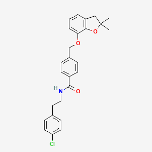molecular formula C26H26ClNO3 B2809062 N-(4-chlorophenethyl)-4-(((2,2-dimethyl-2,3-dihydrobenzofuran-7-yl)oxy)methyl)benzamide CAS No. 322446-33-3