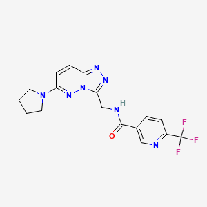 molecular formula C17H16F3N7O B2809065 N-((6-(pyrrolidin-1-yl)-[1,2,4]triazolo[4,3-b]pyridazin-3-yl)methyl)-6-(trifluoromethyl)nicotinamide CAS No. 2034600-53-6