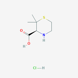 molecular formula C7H14ClNO2S B2809135 (3S)-2,2-Dimethylthiomorpholine-3-carboxylic acid;hydrochloride CAS No. 2413846-68-9