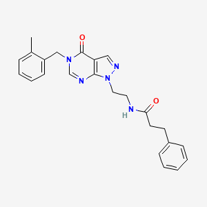 molecular formula C24H25N5O2 B2809154 N-(2-(5-(2-methylbenzyl)-4-oxo-4,5-dihydro-1H-pyrazolo[3,4-d]pyrimidin-1-yl)ethyl)-3-phenylpropanamide CAS No. 922117-68-8