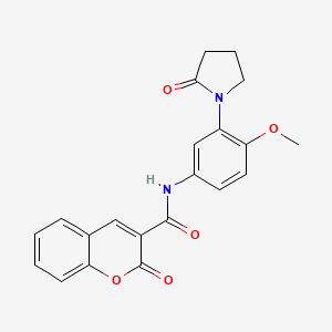 molecular formula C21H18N2O5 B2809159 N-[4-methoxy-3-(2-oxopyrrolidin-1-yl)phenyl]-2-oxo-2H-chromene-3-carboxamide CAS No. 922864-24-2