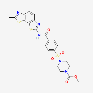 molecular formula C23H23N5O5S3 B2809179 ethyl 4-[4-({11-methyl-3,12-dithia-5,10-diazatricyclo[7.3.0.0^{2,6}]dodeca-1(9),2(6),4,7,10-pentaen-4-yl}carbamoyl)benzenesulfonyl]piperazine-1-carboxylate CAS No. 361174-61-0