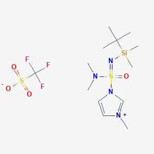 molecular formula C13H27F3N4O4S2Si B2809196 N-[N-[Tert-butyl(dimethyl)silyl]-S-(3-methylimidazol-3-ium-1-yl)sulfonimidoyl]-N-methylmethanamine;trifluoromethanesulfonate CAS No. 2305948-71-2