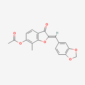 molecular formula C19H14O6 B2809203 (Z)-2-(benzo[d][1,3]dioxol-5-ylmethylene)-7-methyl-3-oxo-2,3-dihydrobenzofuran-6-yl acetate CAS No. 859660-85-8