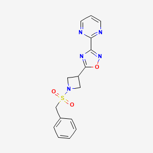 molecular formula C16H15N5O3S B2809292 5-(1-(Benzylsulfonyl)azetidin-3-yl)-3-(pyrimidin-2-yl)-1,2,4-oxadiazole CAS No. 1324661-54-2