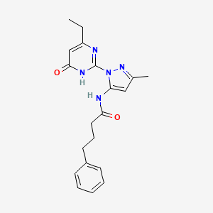 molecular formula C20H23N5O2 B2809331 N-(1-(4-ethyl-6-oxo-1,6-dihydropyrimidin-2-yl)-3-methyl-1H-pyrazol-5-yl)-4-phenylbutanamide CAS No. 1005974-55-9