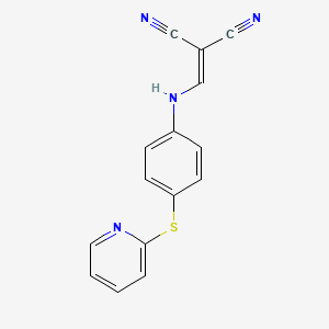molecular formula C15H10N4S B2809356 (((4-(2-Pyridylthio)phenyl)amino)methylene)methane-1,1-dicarbonitrile CAS No. 1024259-72-0