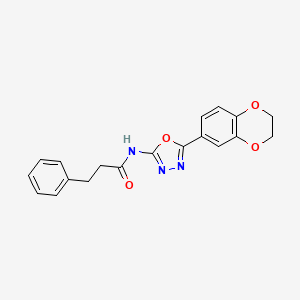 molecular formula C19H17N3O4 B2809361 N-[5-(2,3-dihydro-1,4-benzodioxin-6-yl)-1,3,4-oxadiazol-2-yl]-3-phenylpropanamide CAS No. 887873-36-1
