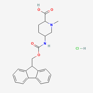 molecular formula C22H25ClN2O4 B2809363 5-(9H-Fluoren-9-ylmethoxycarbonylamino)-1-methylpiperidine-2-carboxylic acid;hydrochloride CAS No. 2416235-49-7