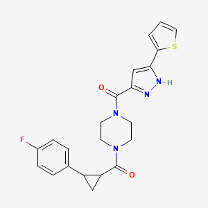 (4-(2-(4-fluorophenyl)cyclopropanecarbonyl)piperazin-1-yl)(3-(thiophen-2-yl)-1H-pyrazol-5-yl)methanone
