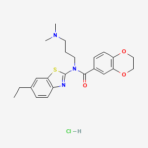 molecular formula C23H28ClN3O3S B2809422 N-(3-(dimethylamino)propyl)-N-(6-ethylbenzo[d]thiazol-2-yl)-2,3-dihydrobenzo[b][1,4]dioxine-6-carboxamide hydrochloride CAS No. 1177972-38-1