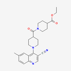molecular formula C25H30N4O3 B2809506 Ethyl 1-[1-(3-cyano-6-methylquinolin-4-YL)piperidine-4-carbonyl]piperidine-4-carboxylate CAS No. 1216657-68-9