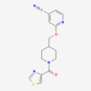 molecular formula C16H16N4O2S B2809512 2-[[1-(1,3-Thiazole-4-carbonyl)piperidin-4-yl]methoxy]pyridine-4-carbonitrile CAS No. 2379975-75-2
