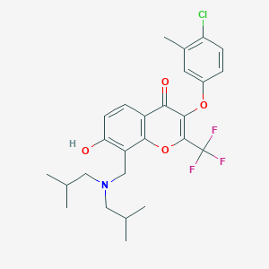 molecular formula C26H29ClF3NO4 B2809520 8-{[Bis(2-methylpropyl)amino]methyl}-3-(4-chloro-3-methylphenoxy)-7-hydroxy-2-(trifluoromethyl)chromen-4-one CAS No. 685861-43-2