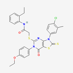 2-{[3-(4-chloro-3-methylphenyl)-6-(4-ethoxyphenyl)-7-oxo-2-sulfanylidene-2H,3H,6H,7H-[1,3]thiazolo[4,5-d]pyrimidin-5-yl]sulfanyl}-N-(2-ethylphenyl)acetamide