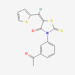 molecular formula C16H11NO2S3 B2809554 (E)-3-(3-acetylphenyl)-5-(thiophen-2-ylmethylene)-2-thioxothiazolidin-4-one CAS No. 868147-30-2